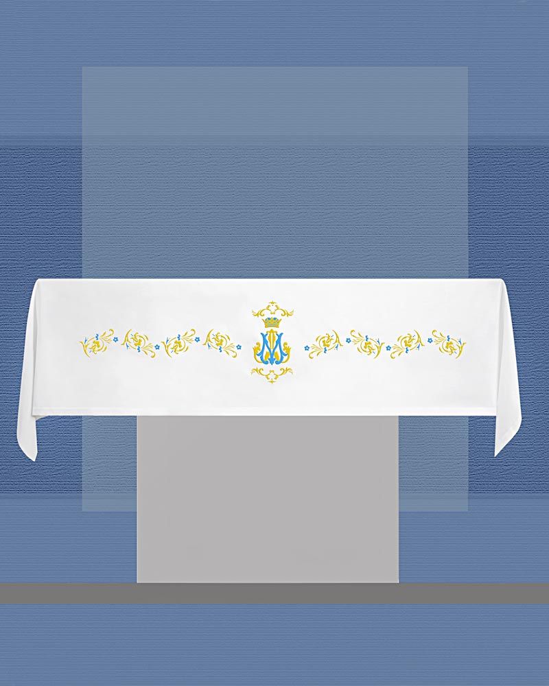 Altardecke  Polyester in Leinenoptik  300 x 160 cm mit Mariensymbol