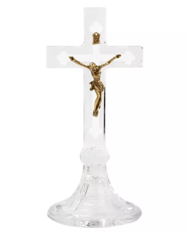 Altargarnitur Glas Stehkreuz 20 cm mit Kerzenleuchter