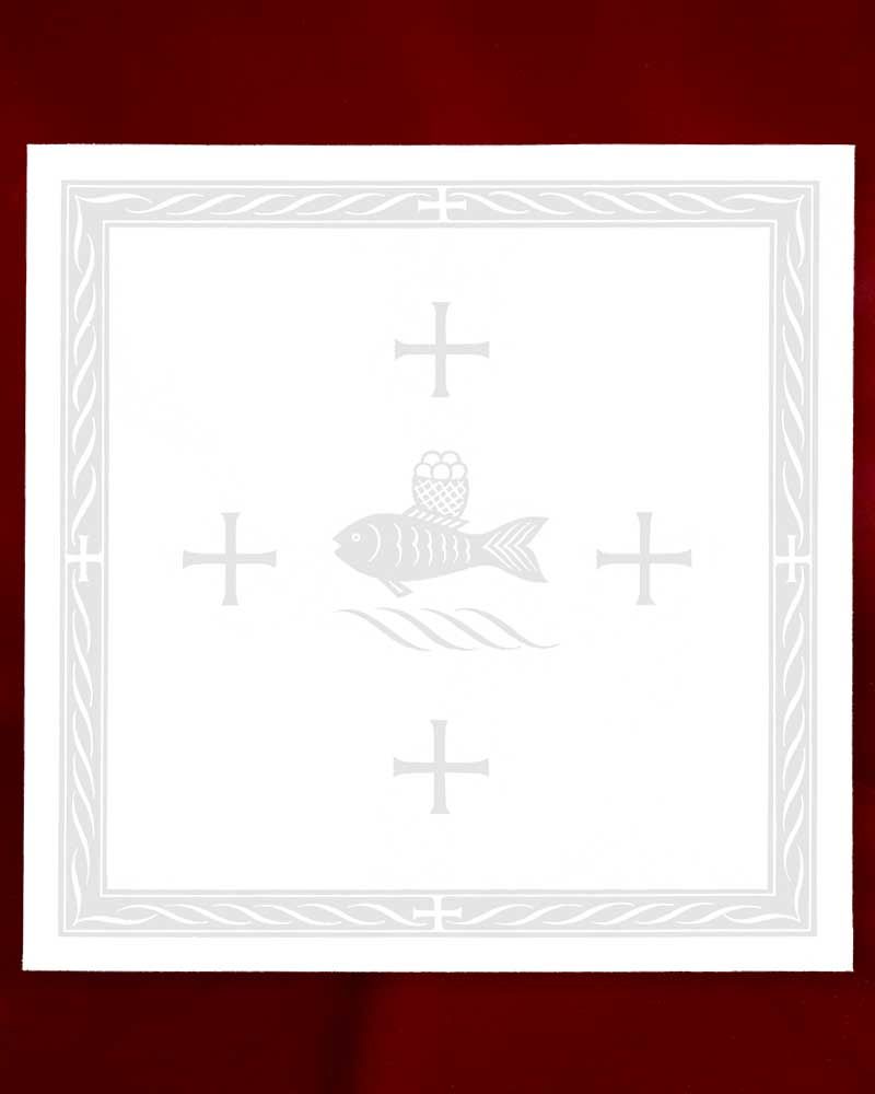 Korporale Leinedamast weiß 50 x 50 cm Fisch eingewebt