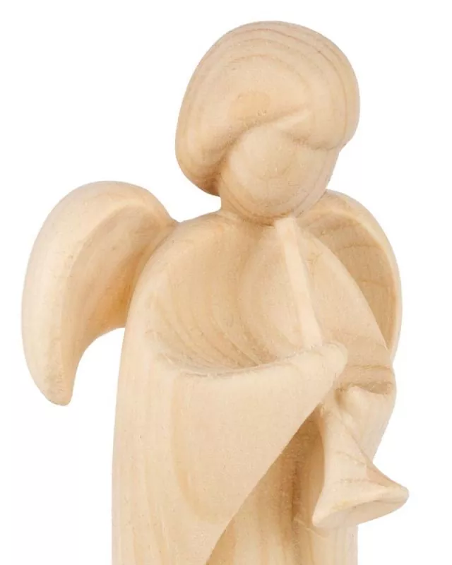 Engel Figur mit Posaune, 9 cm Zirbenholz natur