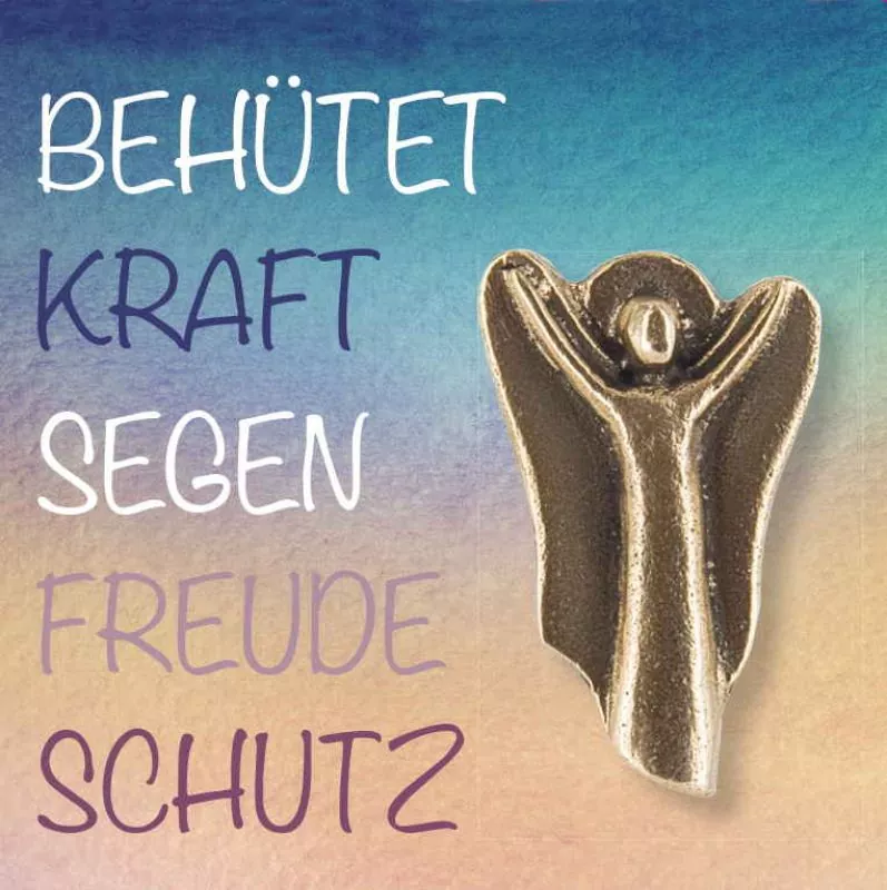 Engel-Plakette " Behütet, Kraft, Segen" aus Bronze