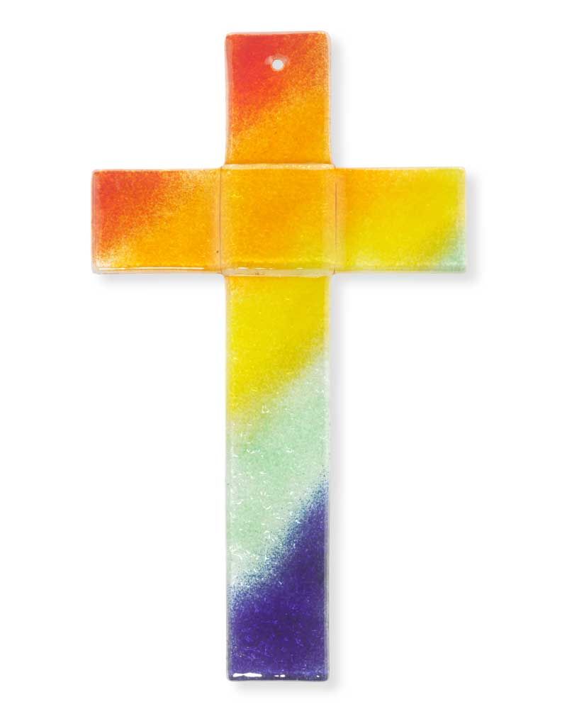 Glaskreuz 25 x14 cm Regenbogen Handarbeit