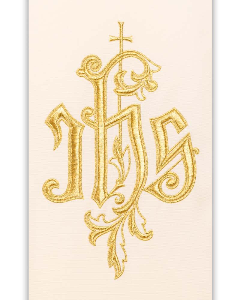 Priesterstola weiß  gesticktes IHS Symbol in Goldfarbe