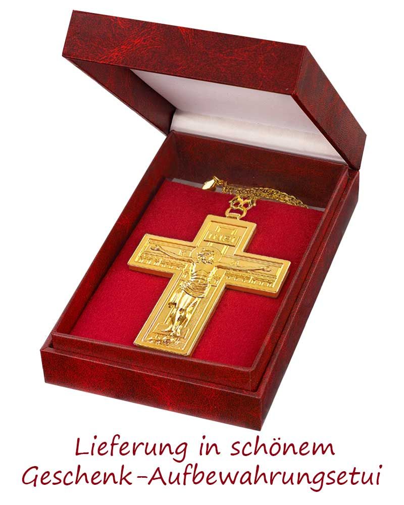 Bischofskreuz 9,1 x 6,7 cm vergoldet mit Kette, im Etui