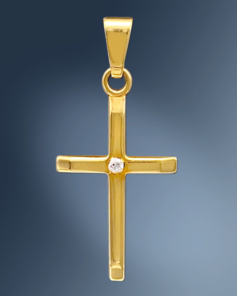 Kreuz Anhänger m. Stein 12 mm x 18 mm 9 ct Gold 375