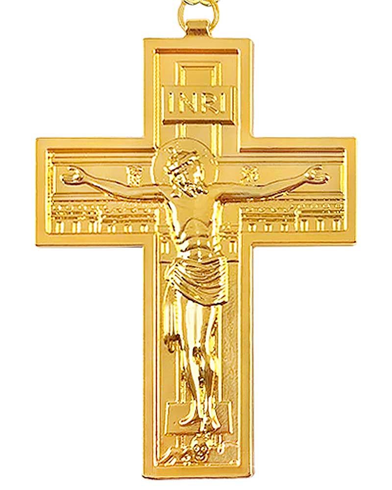 Bischofskreuz 91 x 67 mm vergoldet mit Kette, im Etui