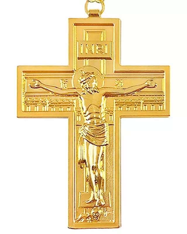 Bischofskreuz 91 x 67 mm vergoldet mit Kette, im Etui