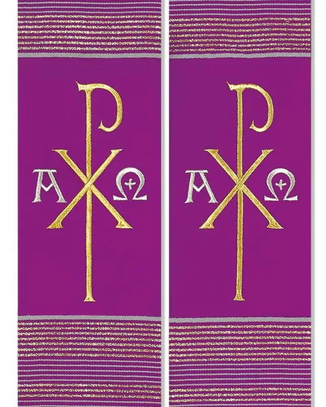 Priesterstola Pax und A + O violett mit Streifeneinwebe