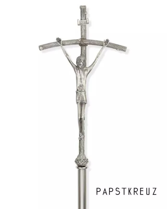Vortragekreuz versilbert Papstkreuz mit Stange