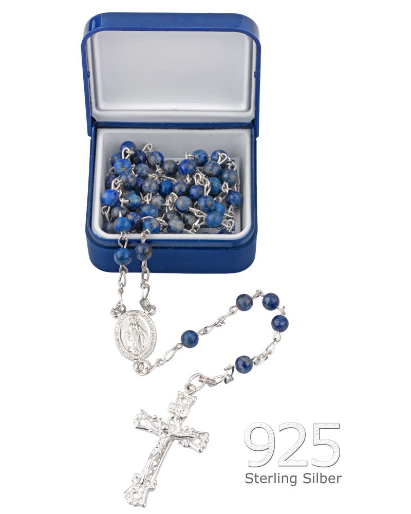 Rosenkranz 925 Silber Lapislazuli Perlen 4 mm im Geschenketui