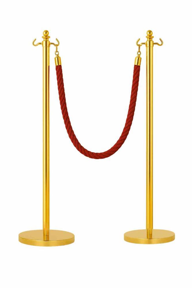 Seilständer Messing 89 cm hoch beidseitig mit Haken, flacher Fuß