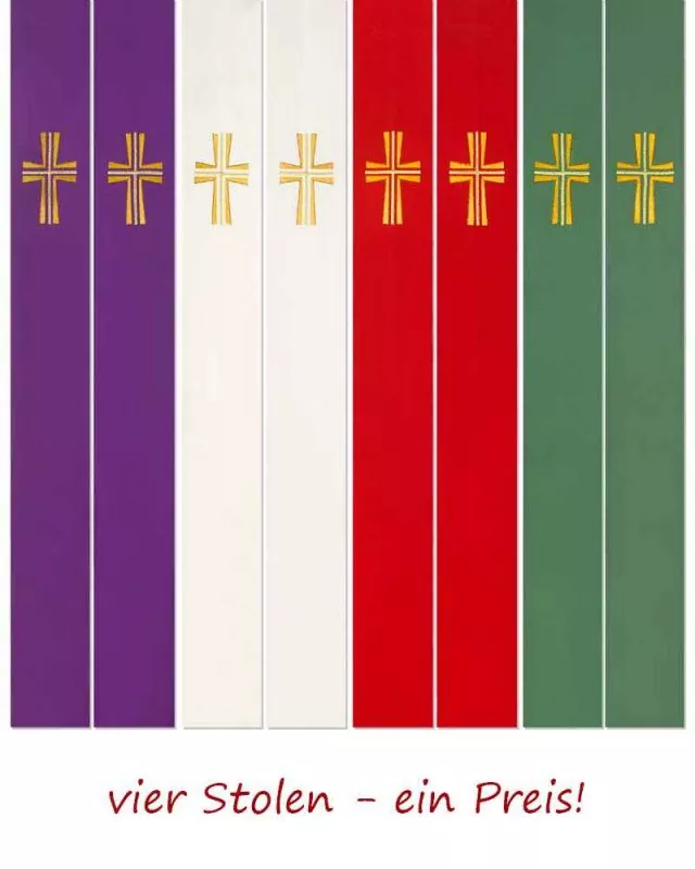4 Langstolen mit gestickten Kreuzsymbolen 138 cm lang