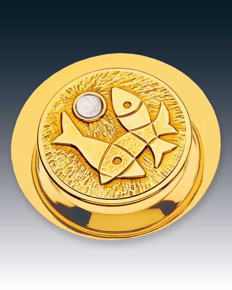 Versehpatene vergoldet Fische Naturstein 10 cm Ø