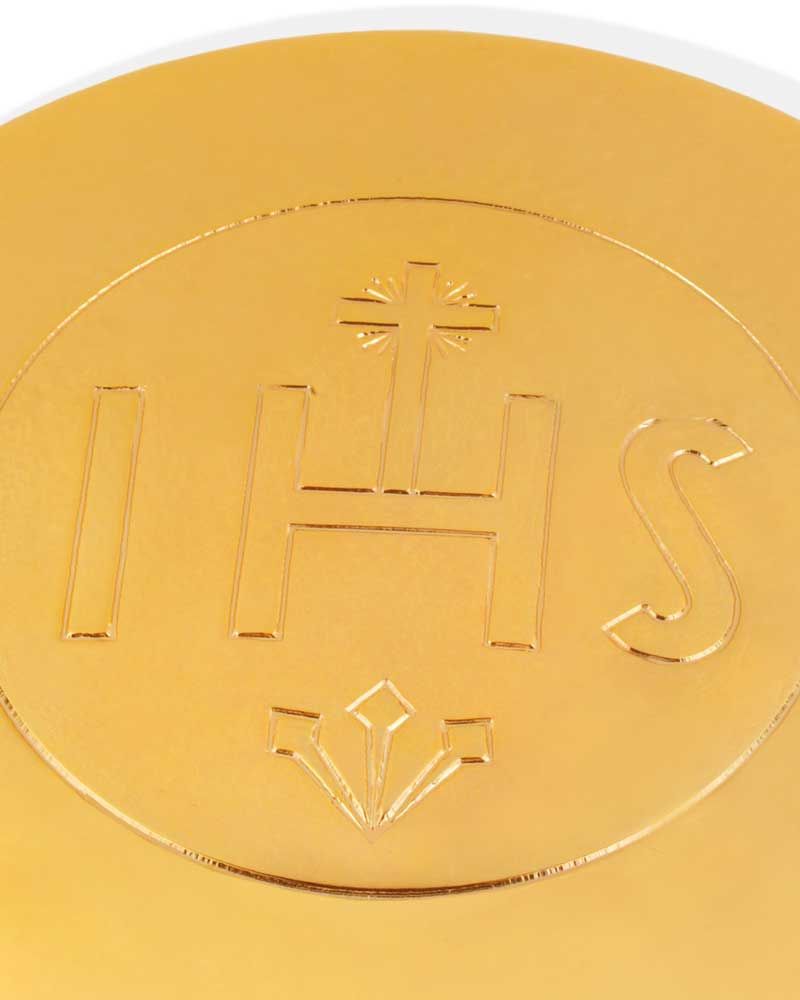 Hostiendose 7 cm Ø Gravur IHS, 3,5 cm hoch, vergoldet