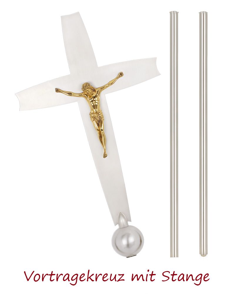Vortragekreuz Messing versilbert und Corpus vergoldet
