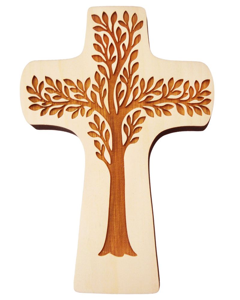 Wandkreuz aus Zirbenholz "Lebensbaum" 14 x 21 cm