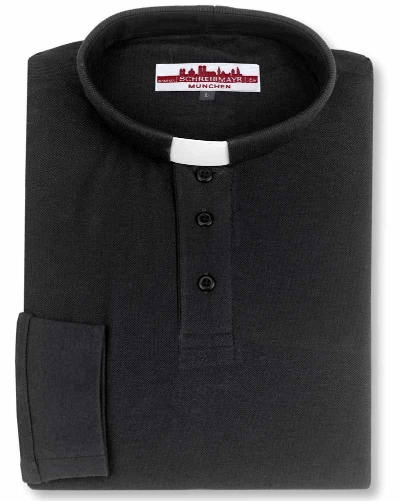 Collarpullover Gr. M - 4XL schwarz 100 % Baumwolle