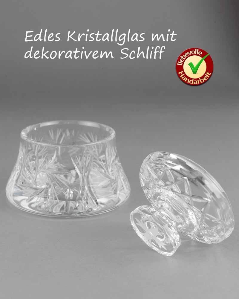 Ablutionsgefäß aus Kristallglas mit Deckel, 9 cm hoch