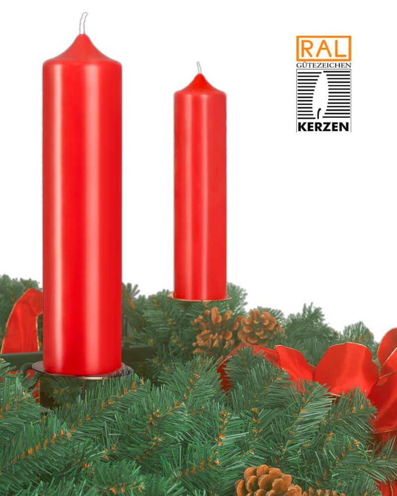 4 Adventskerzen 250x60 mm Kerzen rot 10% Bienenwachs