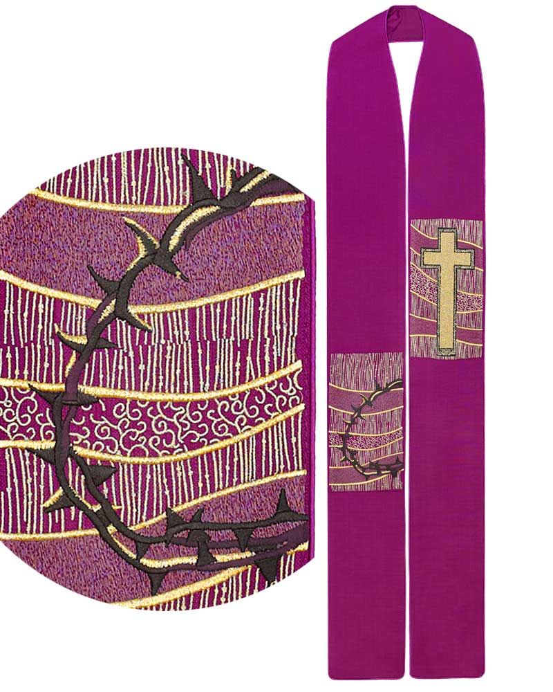 Stola violett mit gesticktem Kreuz, 125 cm lang