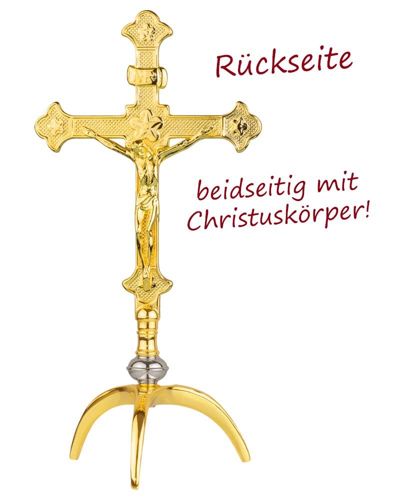 Altarkreuz 16 x 32 cm dreibeinig Messing poliert