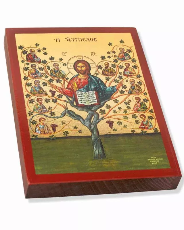 Ikone Weinstock 10 x14 cm Christus mit 12 Apostel