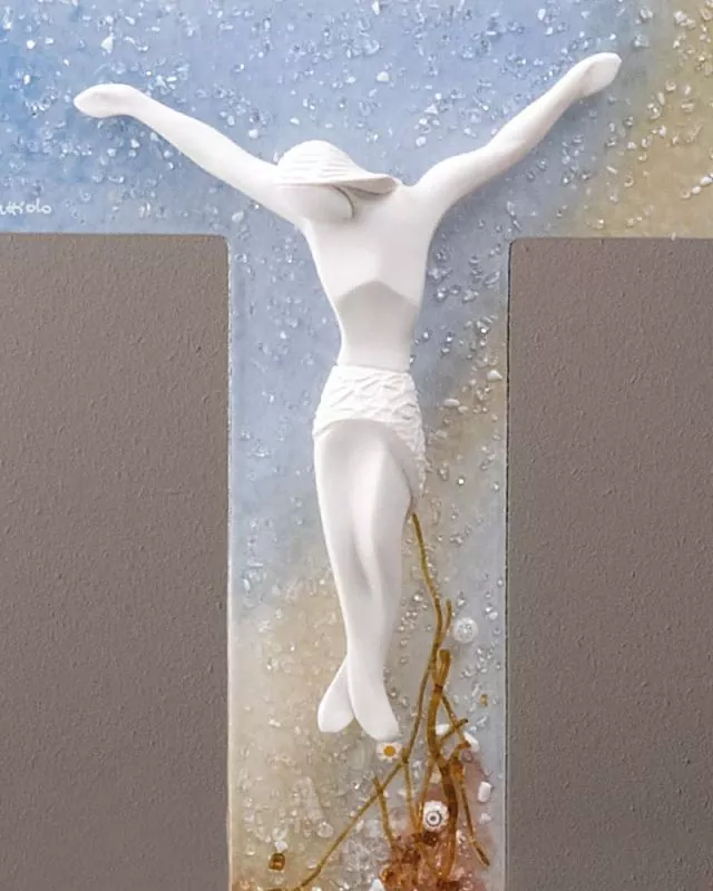 Wandkreuz "Auferstehung" 21 x 13 cm Glasfusing