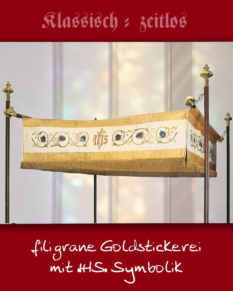 Baldachin IHS goldgestickt 210 x 155 cm mit Gestänge
