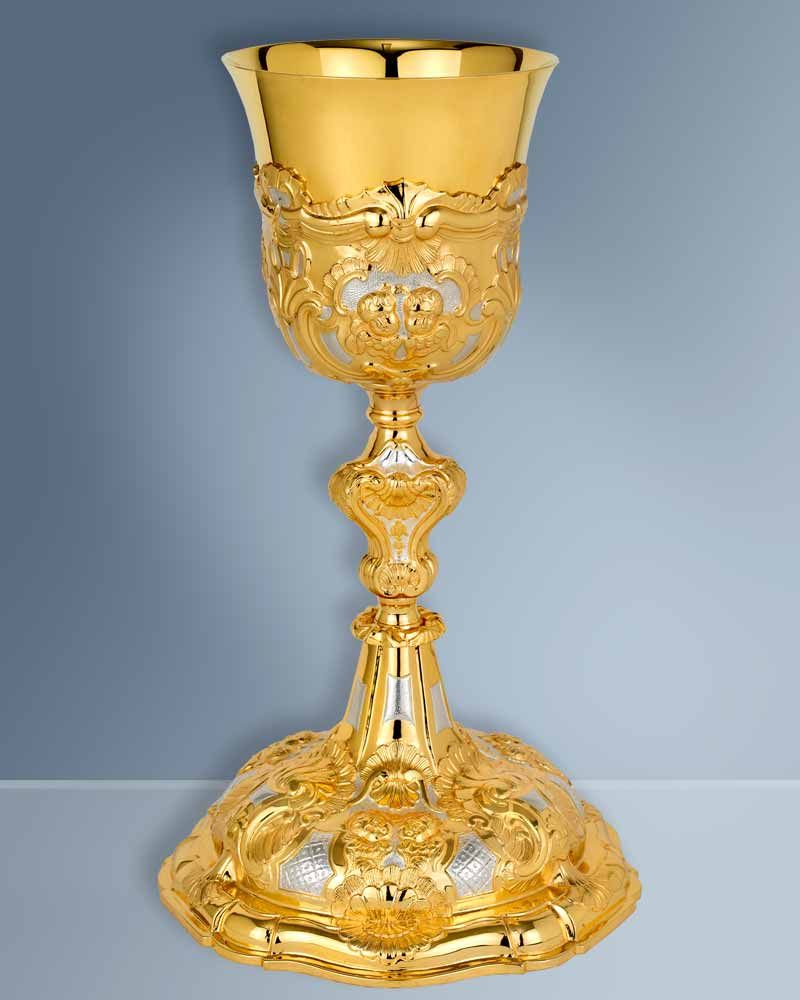 Barockkelch 27 cm hoch vergoldet, zierversilbert Barockkelch 27 cm hoch vergoldet, zierversilbert