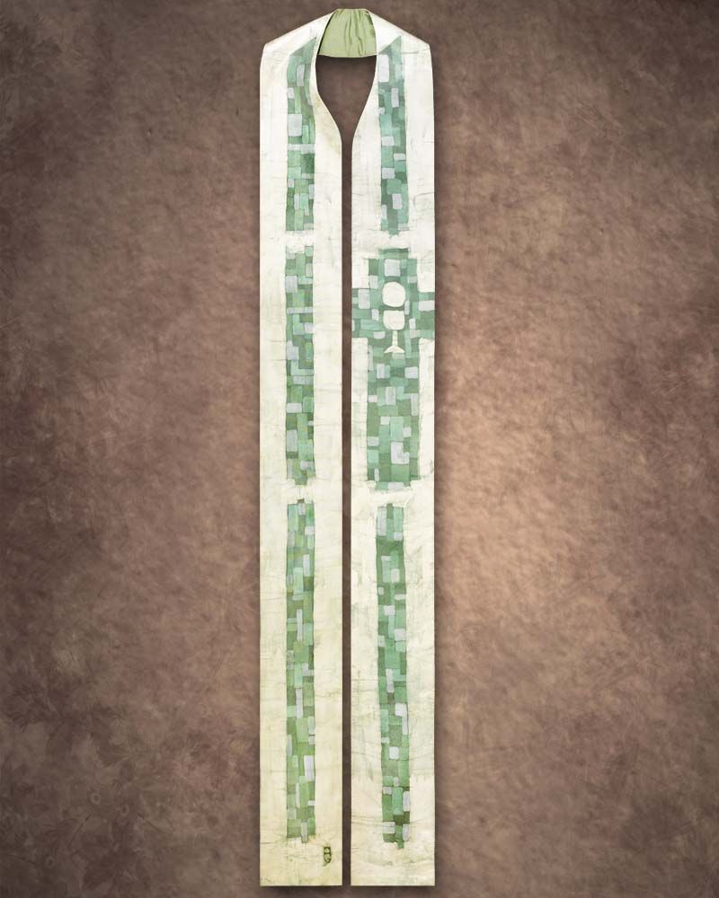 Langstola Batik grün Kelch und Hostie