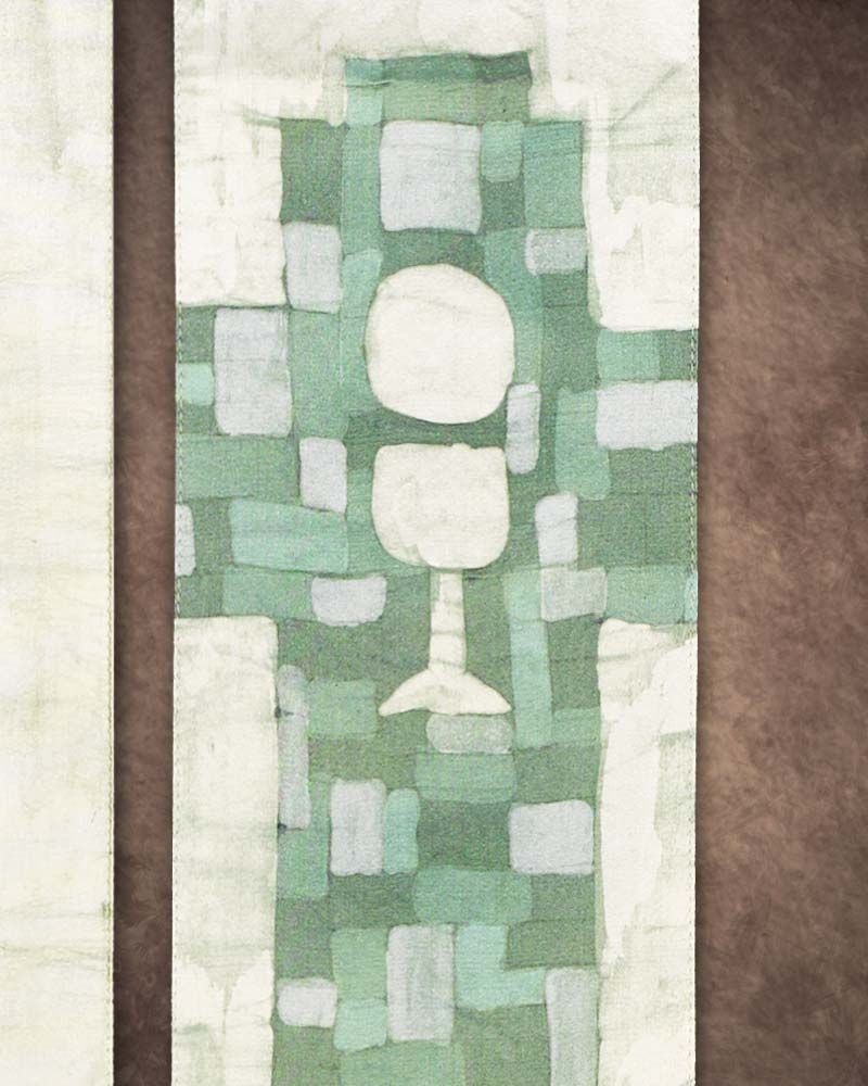 Langstola Batik grün Kelch und Hostie