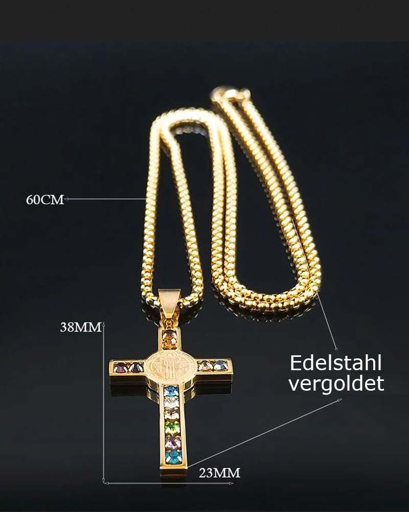 Benediktuskreuz mit Kette 3,5 x 2 cm, Edelstahl vergoldet