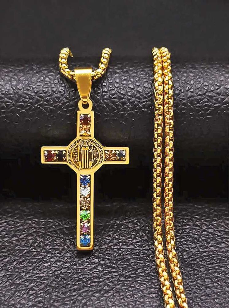 Benediktuskreuz mit Kette 3,5 x 2 cm, Edelstahl vergoldet