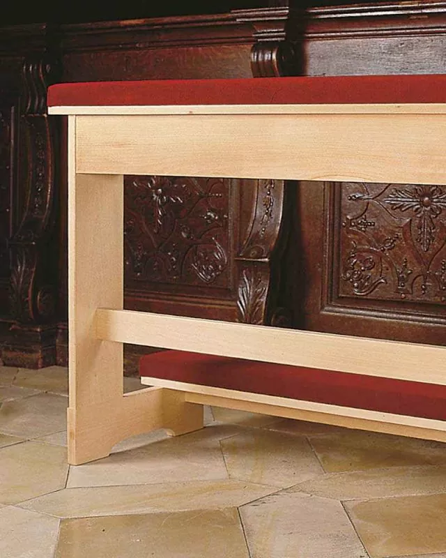 Brautbetstuhl 120 cm Buche natur mit rotem Samtpolster