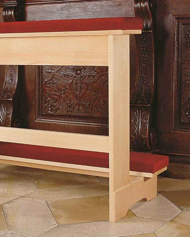 Brautbetstuhl 120 cm Buche natur mit rotem Samtpolster
