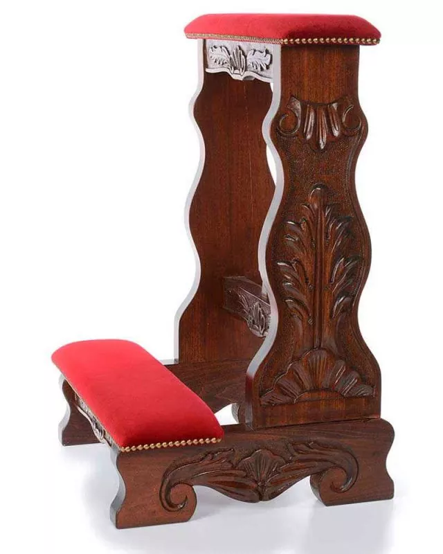 Betstuhl 70 cm breit, braun barock geschnitzt, Samt