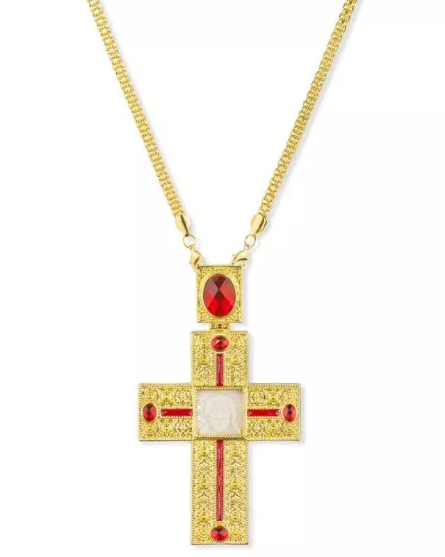 Bischofskreuz 135x80 mm vergoldet, mit Kette, im Etui