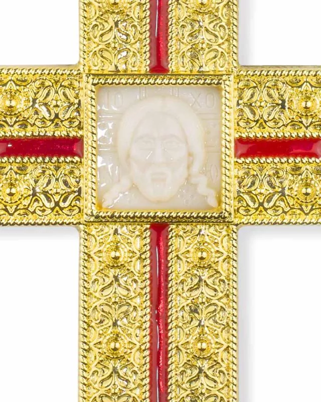 Bischofskreuz 135x80 mm vergoldet, mit Kette, im Etui