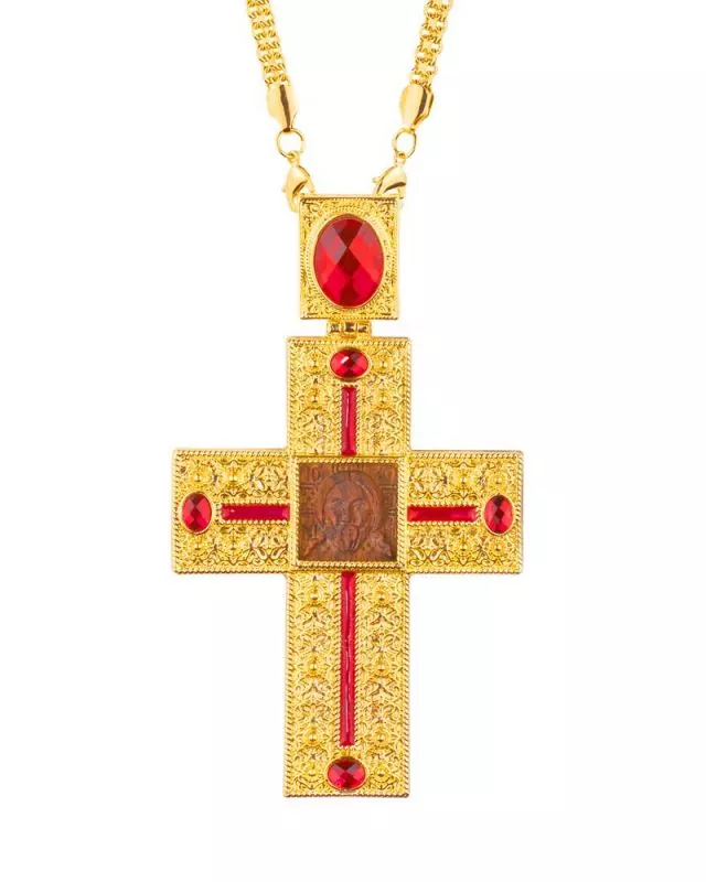 Bischofskreuz 135x80 mm vergoldet, mit Kette, im Etui