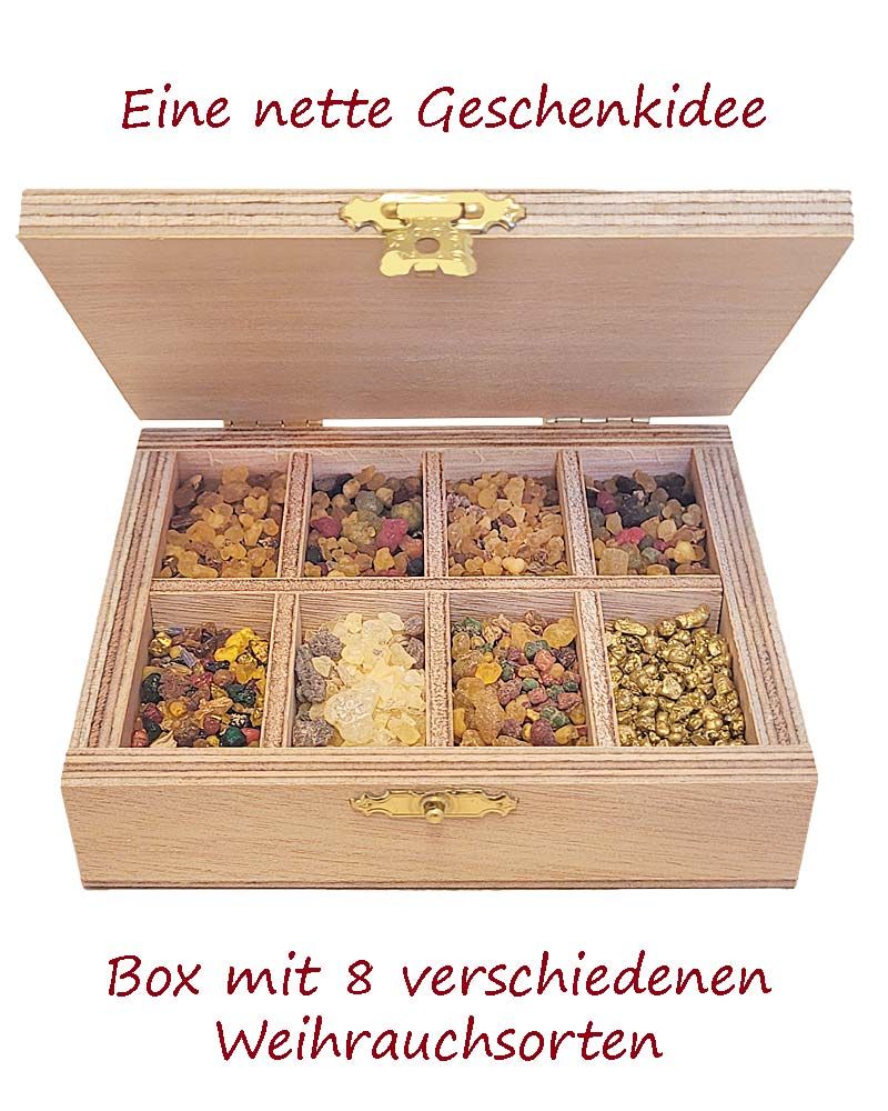 Weihrauch 8 Sorten im Holzkasten 11,5 x 9,5 cm