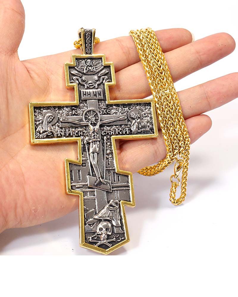 Bischofskreuz 117 x 65 mm byzantinisch mit Kette, Etui
