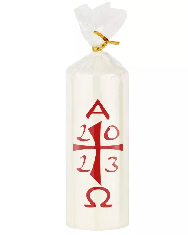 Tischkerze 120 x 60 mm Osterkreuz klassich A+O rot