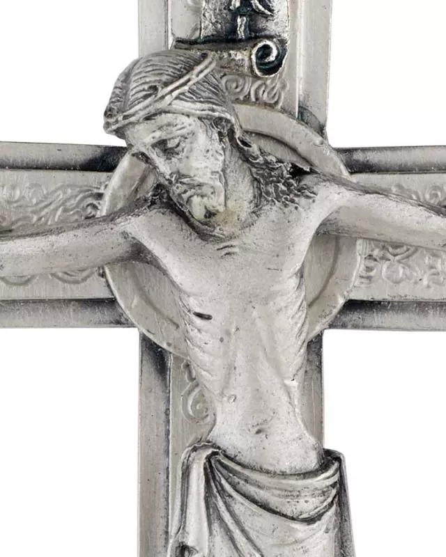 Kreuz 4 Evangelisten 13,5 cm antik Silber, mit Christusköper