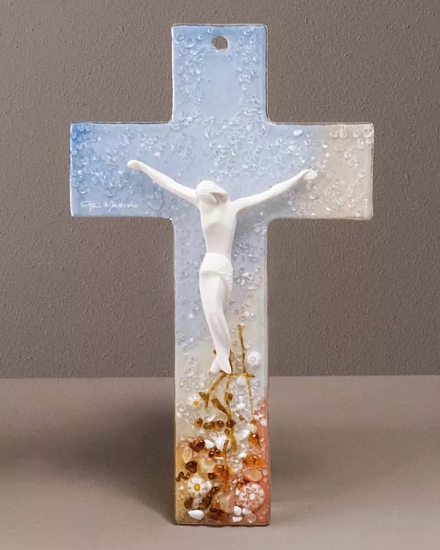 Wandkreuz "Auferstehung" 26 x 16 cm, Glasfusing