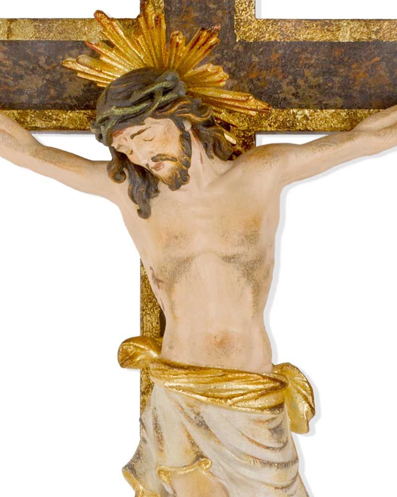 Wandkreuz barock 55x30cm Holz geschnitzt antik gefasst