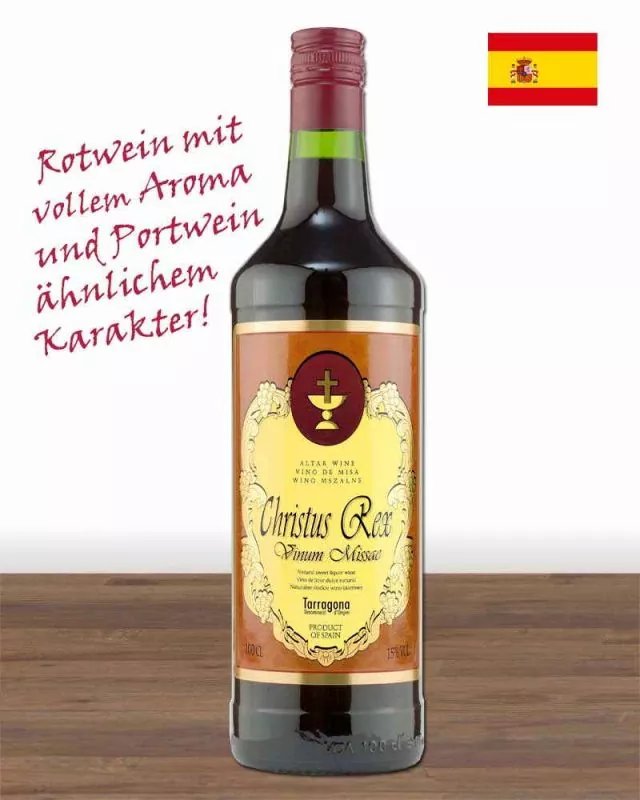 Messwein Christus Rex, rot, 1 Liter Flasche 15 % Vol.