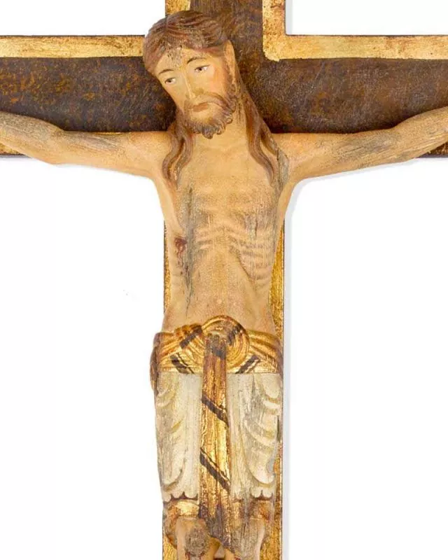 Wandkreuz 34 x 17 cm Holz geschnitzt romanisch antik