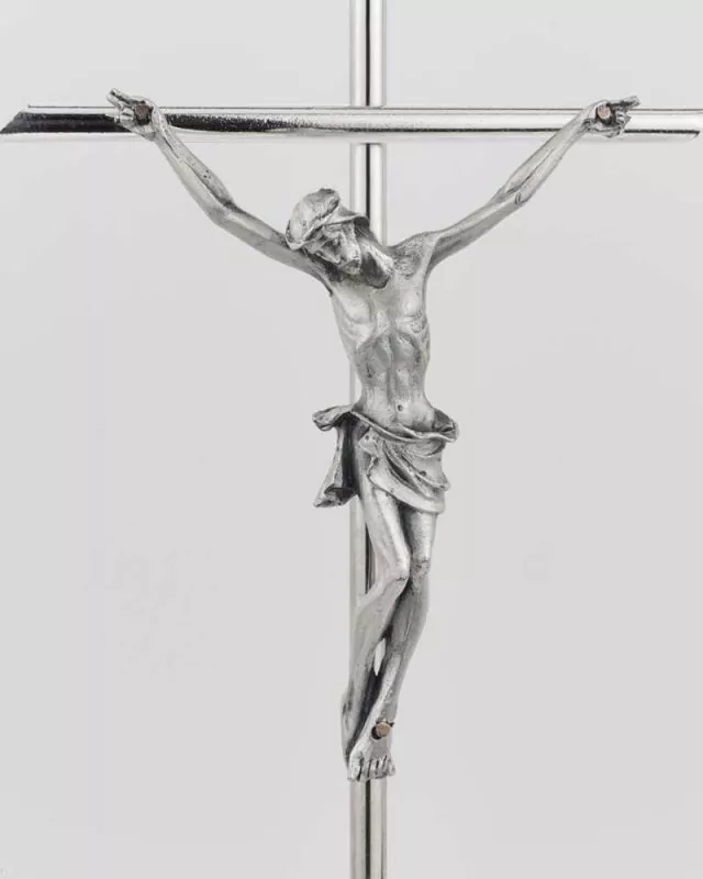 Stehkreuz versilbert 21 cm modern, mit Christusköper