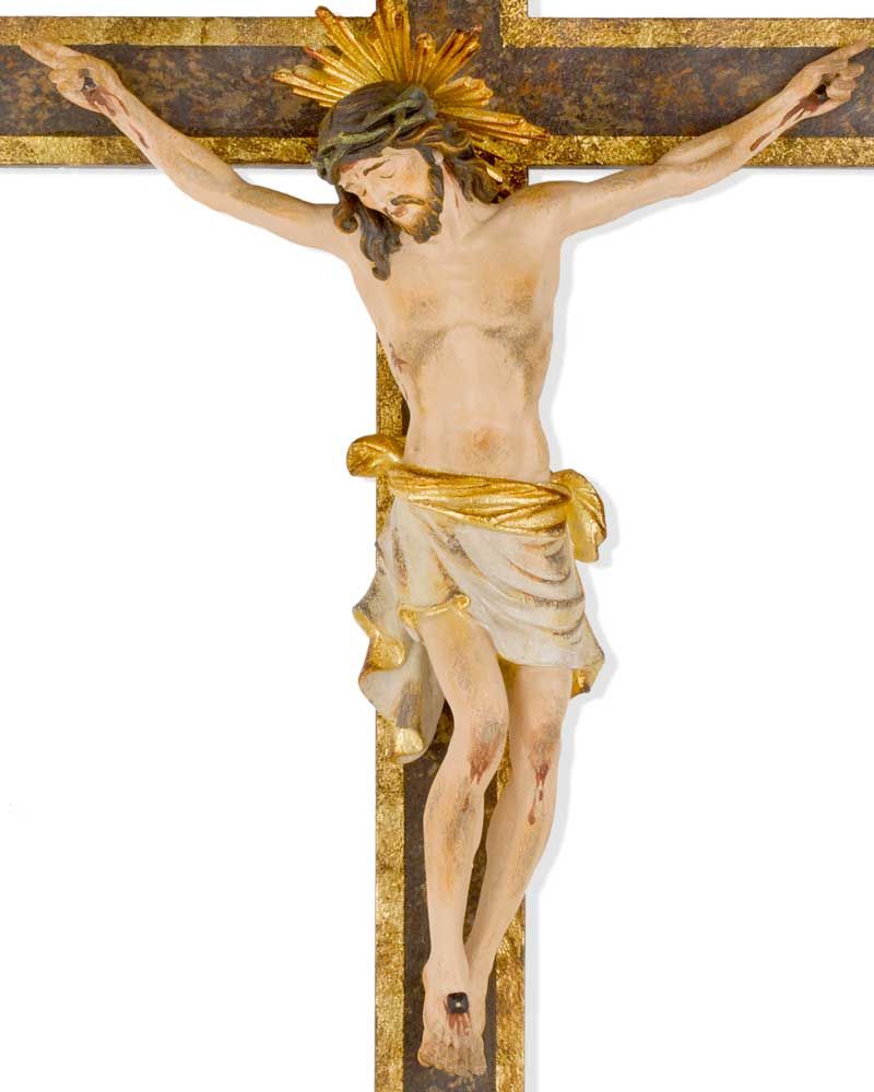 Wandkreuz barock 55x30cm Holz geschnitzt antik gefasst