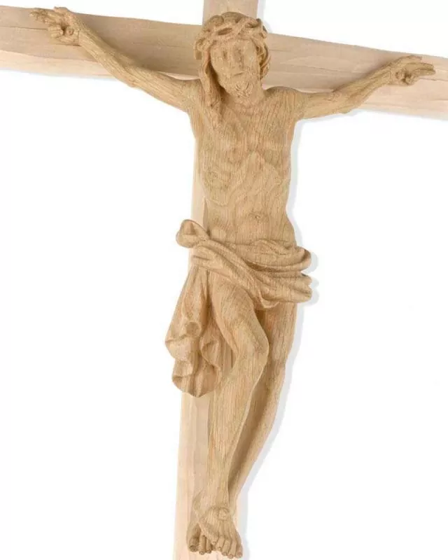 Wandkreuz Eichenholz natur 70 cm hoch Christus 32 cm